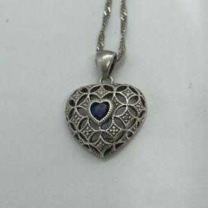 Sterling Silver Blue Sapphire Heart with/18kt White Gold Filled chain